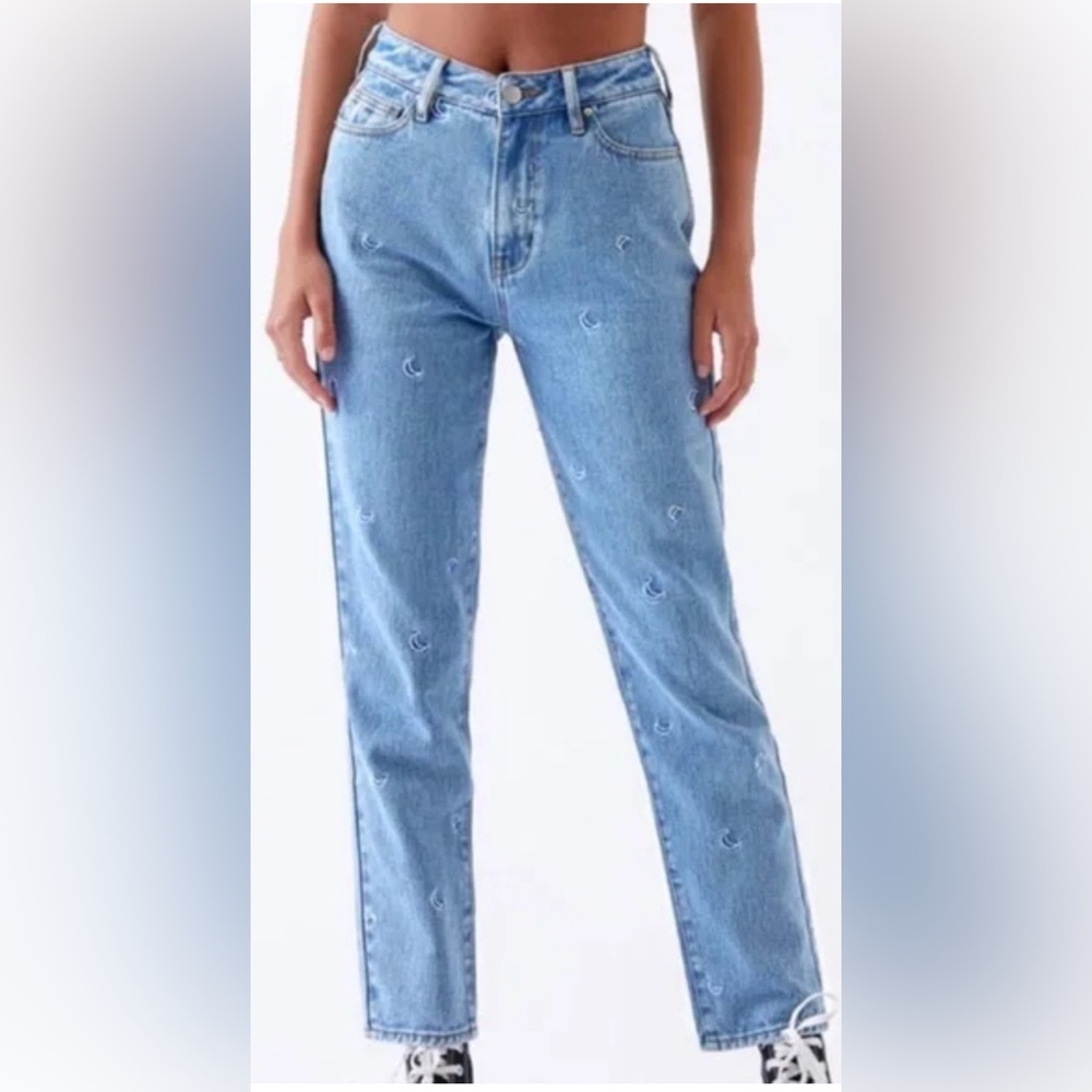 Pacsun High Waist Crescent Over the Moon Embroidered Celestial Jeans Size 26